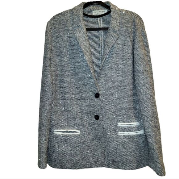 Amina Rubinacci Knit Sequin Button Blazer Jacket Size 48 Linen Blend Beautiful - Picture 1 of 8